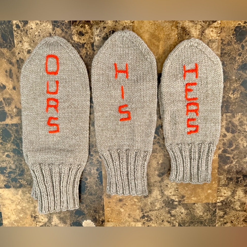 Handmade Couples Holding Hands Mitten Set His, Hers Ours Unique Vintage Artisan